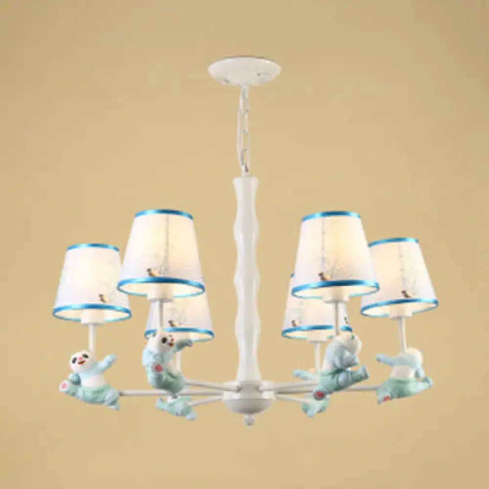 Tapered Shade Suspension Panda Chandelier In Blue/Pink For Kindergarten 6 / Blue