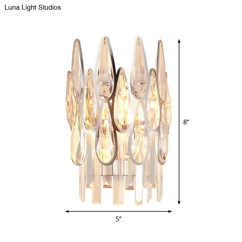 Teardrop Wall Light Sconce - Gold Finish Crystal Lamp With Half-Circle Design
