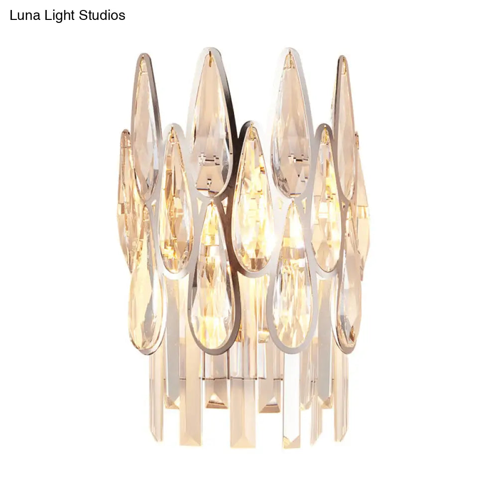 Teardrop Wall Light Sconce - Gold Finish Crystal Lamp With Half-Circle Design
