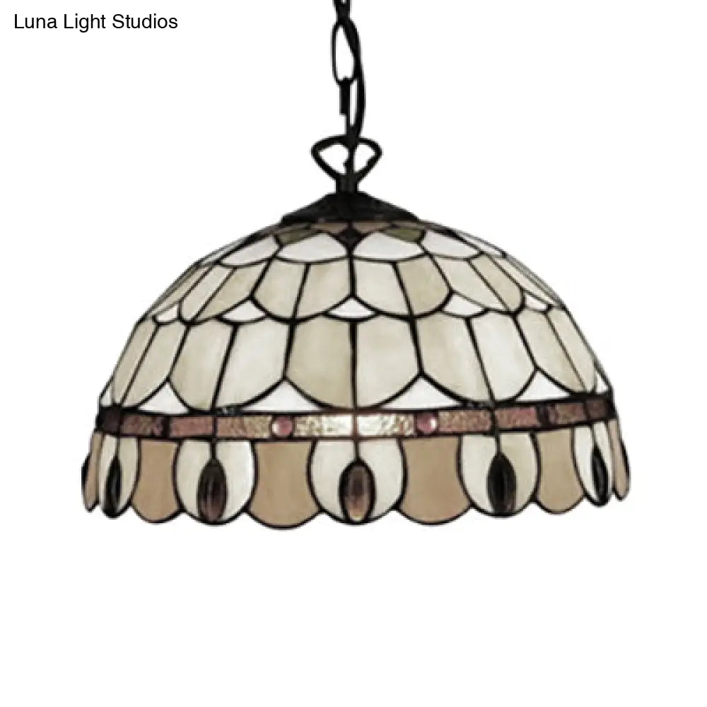 Tiffany Jeweled Pendant Lamp: Circle/Gem Pattern Stained Glass Shade Chain Included Ideal For