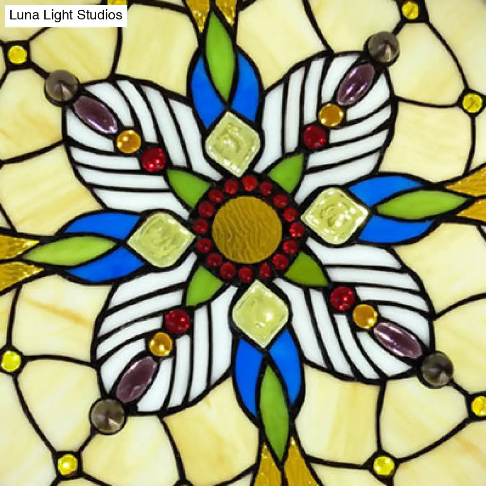Tiffany Lodge Stained Glass Ceiling Light With Beige Shade - Perfect For Dining Room