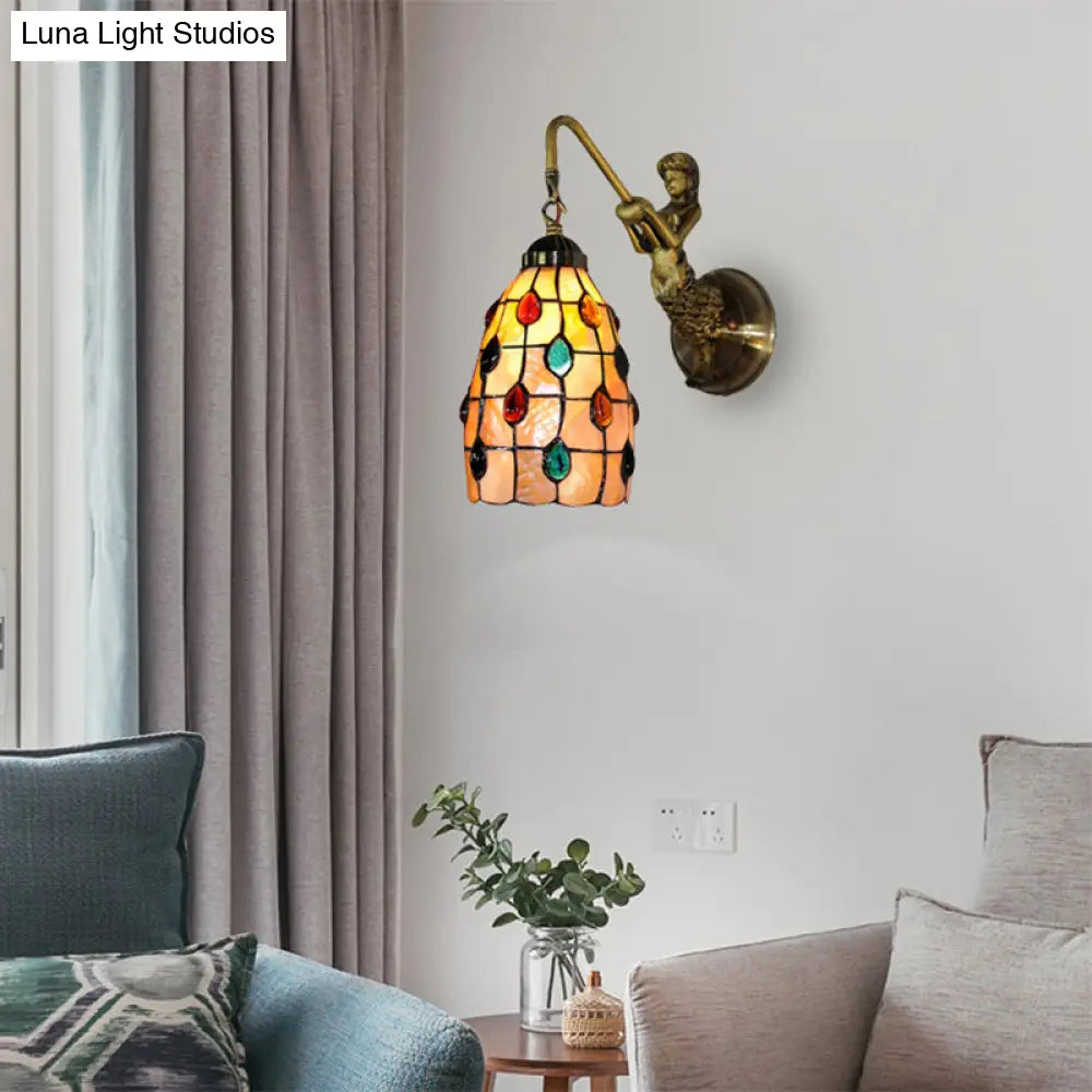 Tiffany Shell Wall Sconce With Mermaid Backplate And Elongated Head