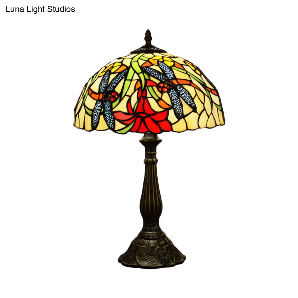 Tiffany Stained Glass Dragonfly Table Lamp - Bronze Nightstand Light