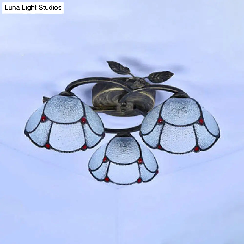 Tiffany Stained Glass Geometric Ceiling Light - Bronze Flushmount With 3 Lights