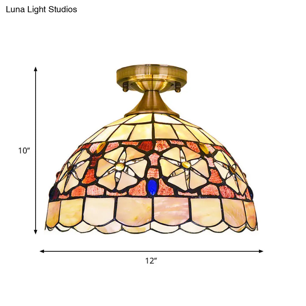 Tiffany Style Bowl Shell Ceiling Lamp - Handcrafted Brass Flush Mount