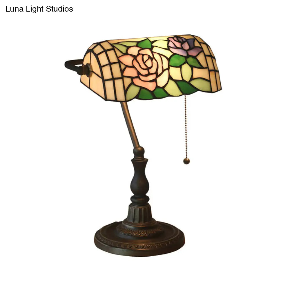 Tiffany Style Dragonfly Stained Glass 1-Light Bedside Table Lamp In Bronze
