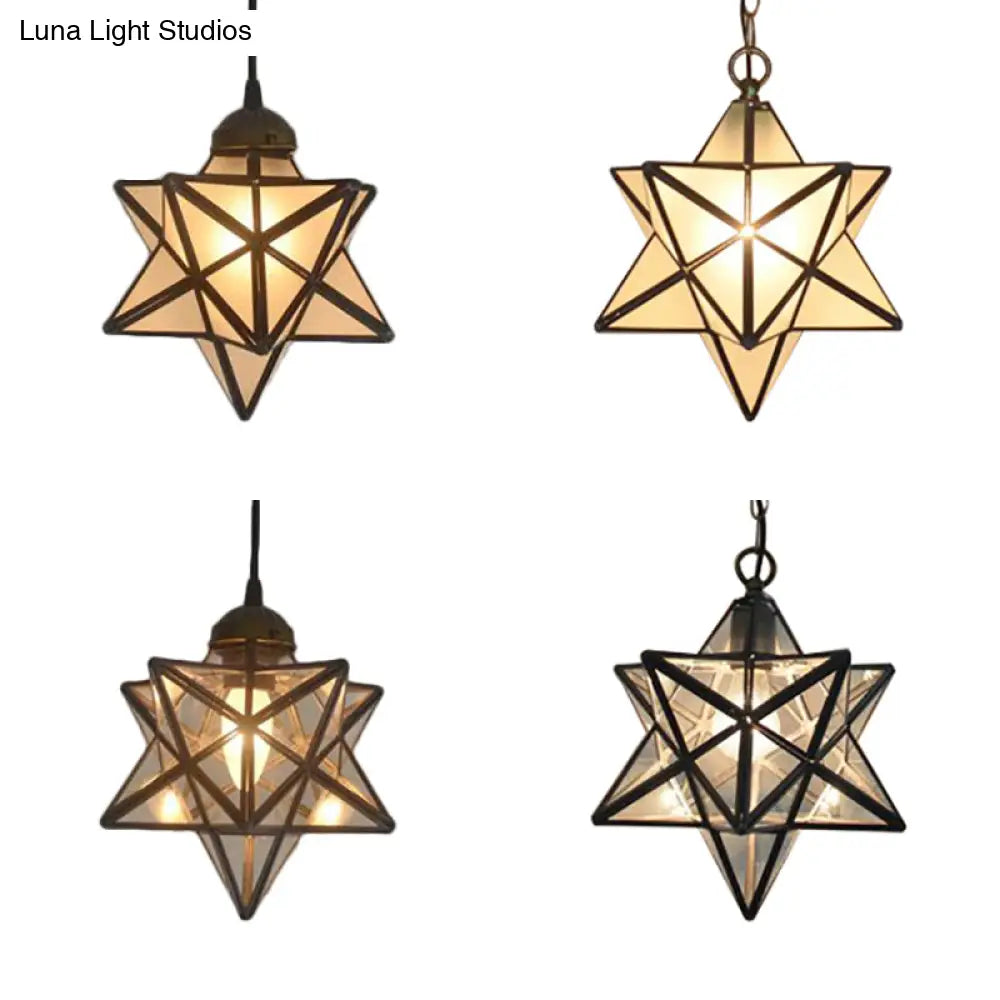 Tiffany Style Textured White/Clear Star Pendant Light - 8’/12’ Stainless Glass Dining Room