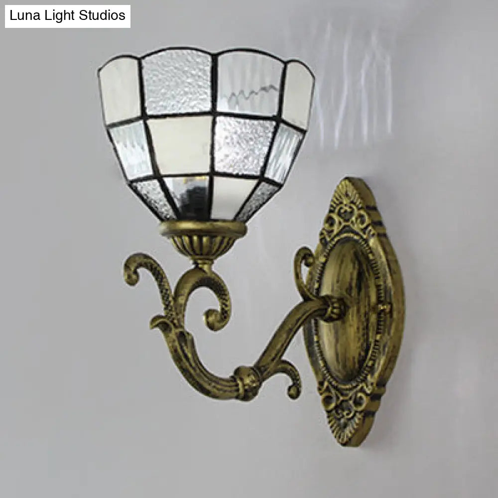 Tiffany Vintage Grid Glass Bowl Wall Sconce Lamp - Clear/Blue 1 Light For Bedroom Lighting