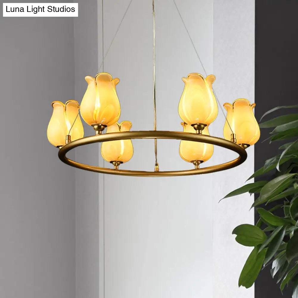 Traditional 6-Light Wagon Wheel Led Chandelier With Glass Shades