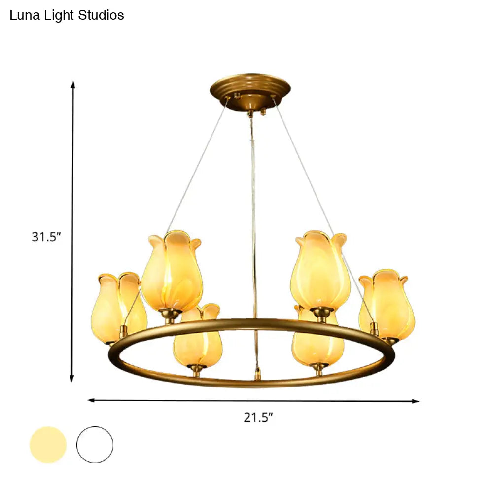 Traditional 6-Light Wagon Wheel Led Chandelier With Glass Shades
