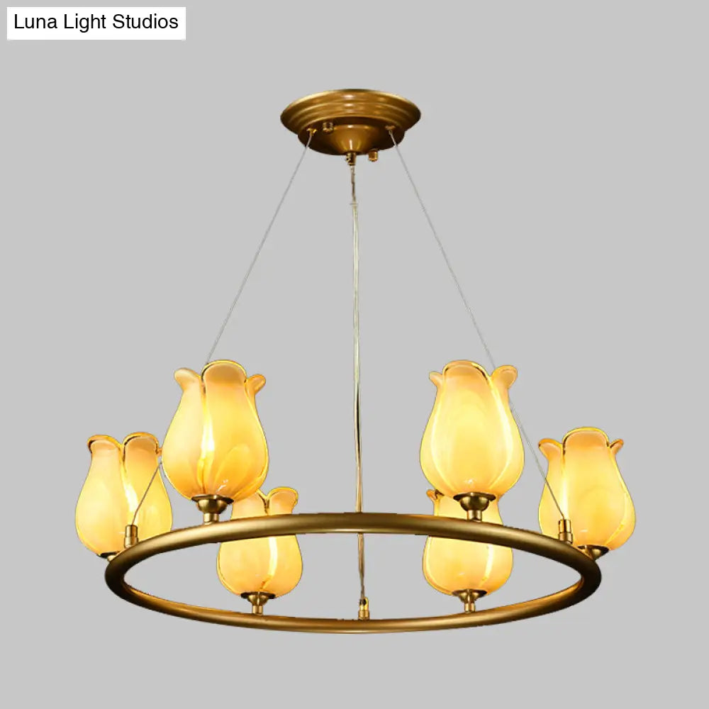 Traditional 6-Light Wagon Wheel Led Chandelier With Glass Shades