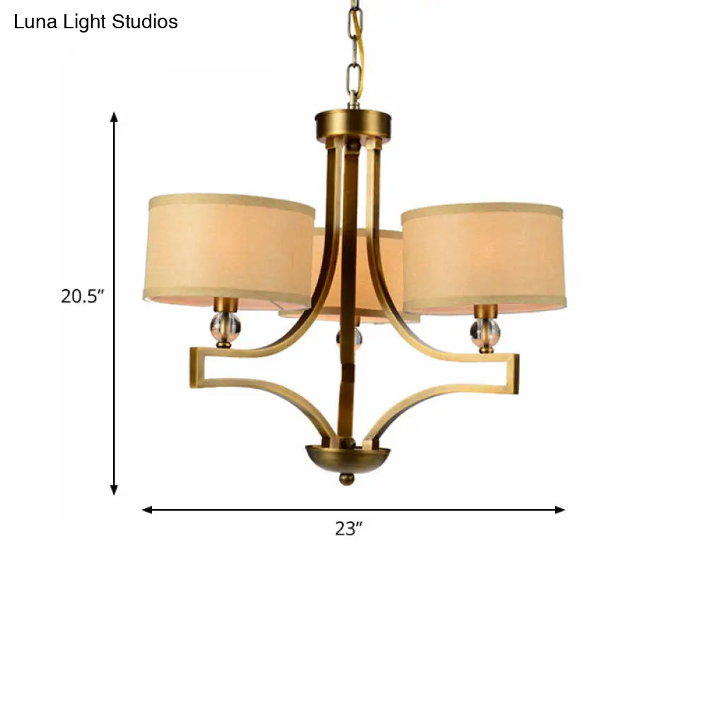Traditional Beige Fabric Drum Chandelier - 3/6 Light Ceiling Fixture For Living Room