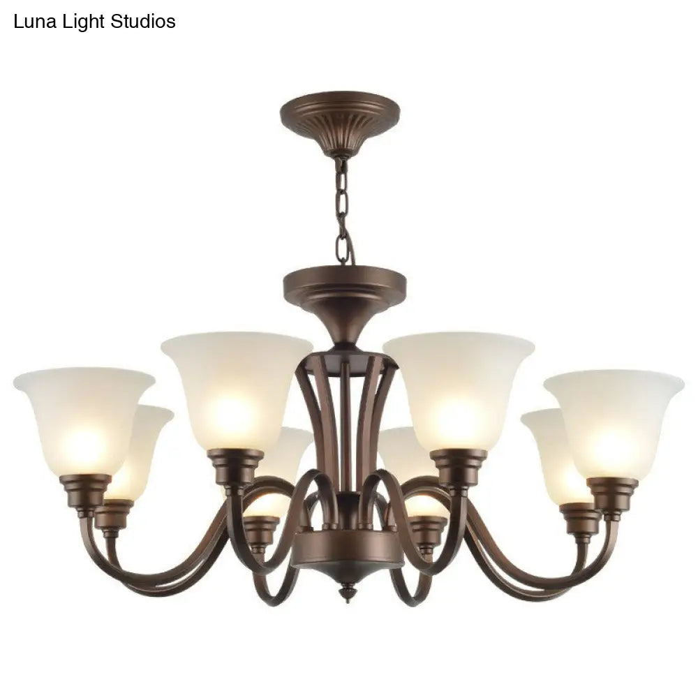Traditional Bell Frost Glass Ceiling Lighting Chandelier In Brown - Perfect For Living Rooms