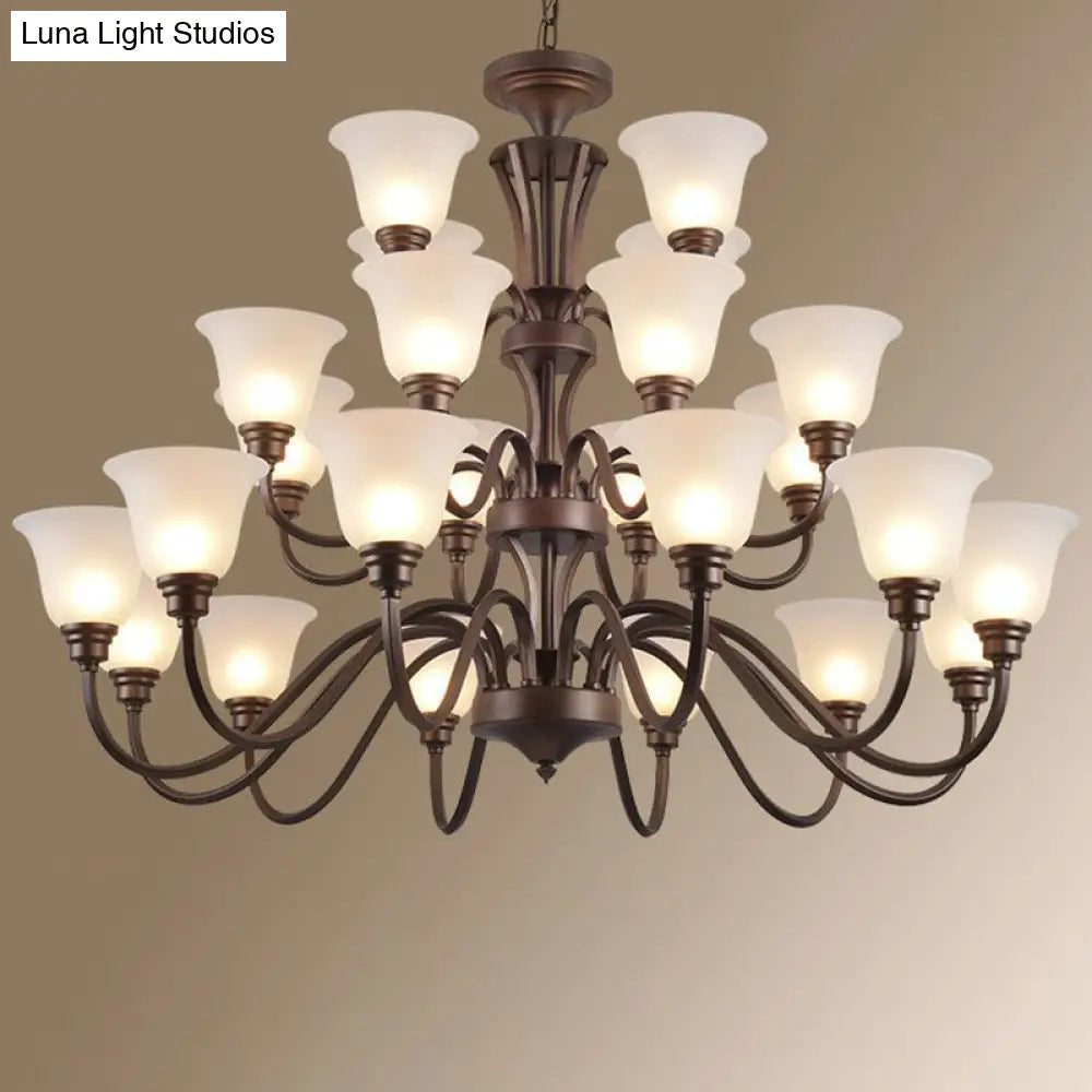 Traditional Bell Frost Glass Ceiling Lighting Chandelier In Brown - Perfect For Living Rooms
