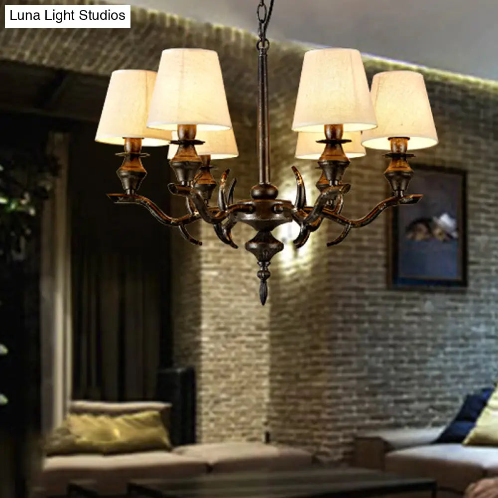 Traditional Black Fabric Hanging Chandelier 6-Bulb Pendant Light Fixture For Restaurants