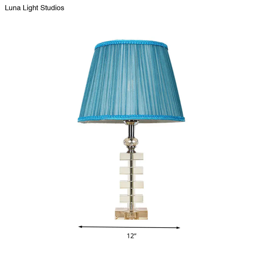 Traditional Blue Fabric Night Light Table Lamp With Crystal Base
