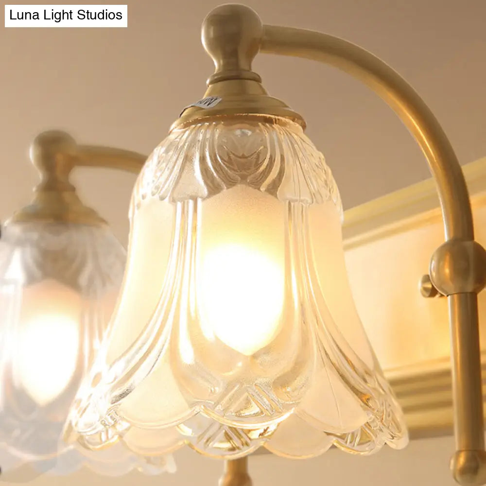 Traditional Brass Metal Vanity Wall Light - 2/3-Light Flower Design Bathroom Mounted Lighting