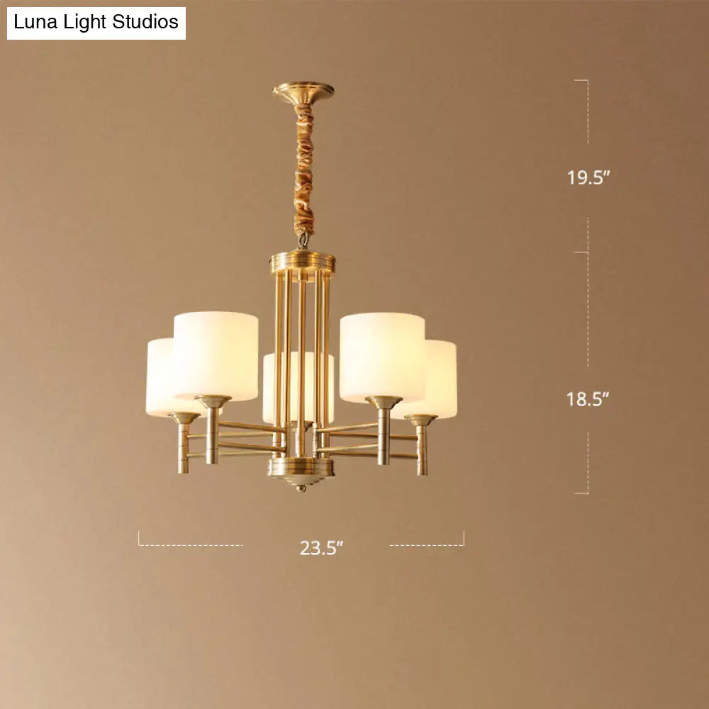 Traditional Brass Pendant Light With White Glass Shade - Elegant Living Room Chandelier