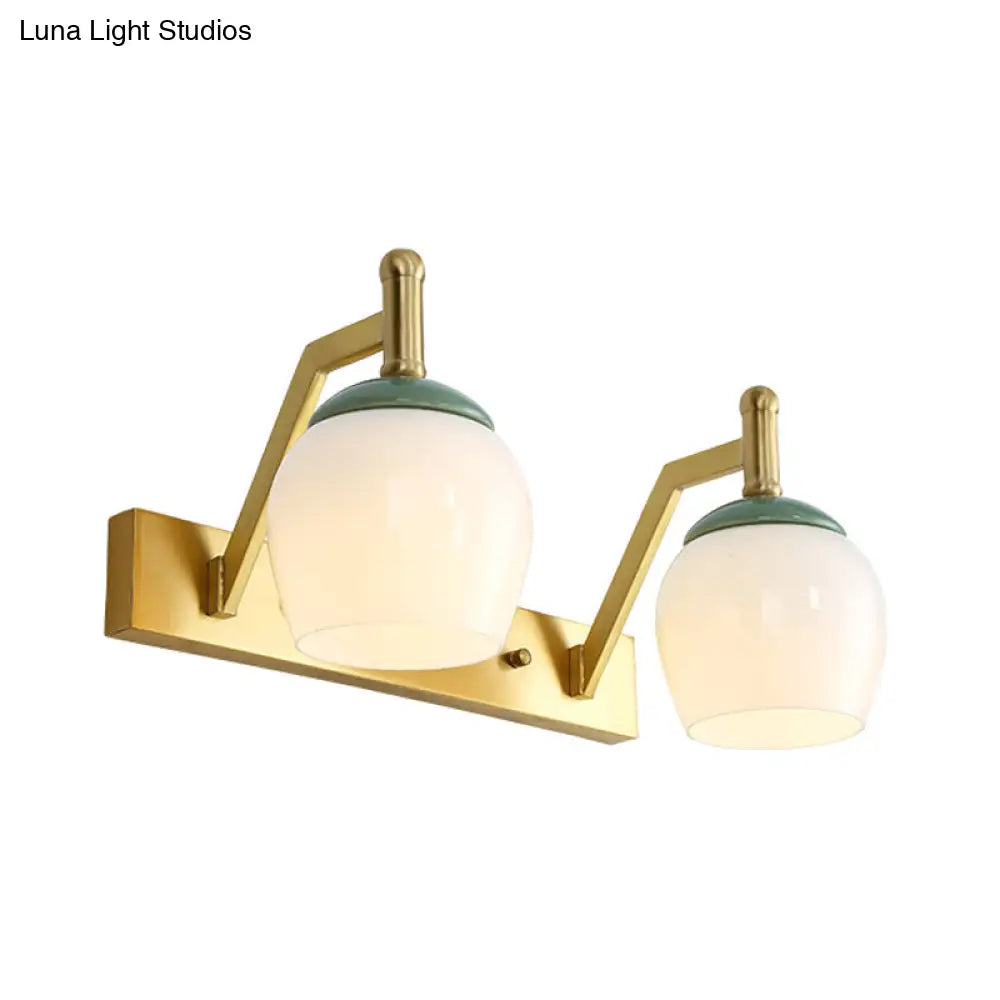Traditional Brass Vanity Lamp With Frosted Glass Sconce Lights For Bathroom