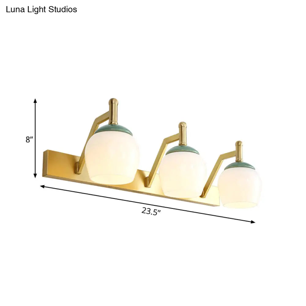 Traditional Brass Vanity Lamp With Frosted Glass Sconce Lights For Bathroom