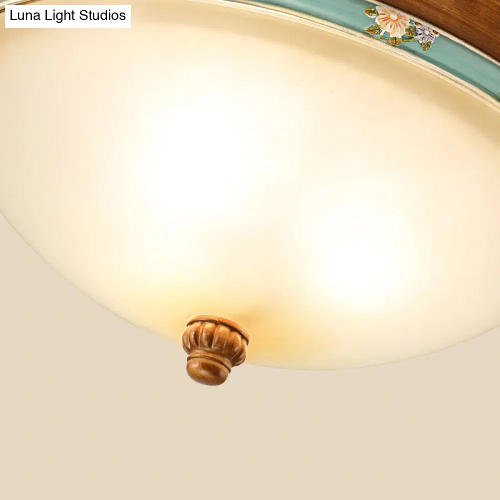 Traditional Brown Bowl Shaped Bedroom Ceiling Light Fixture - 3 Lights Frosted Glass
