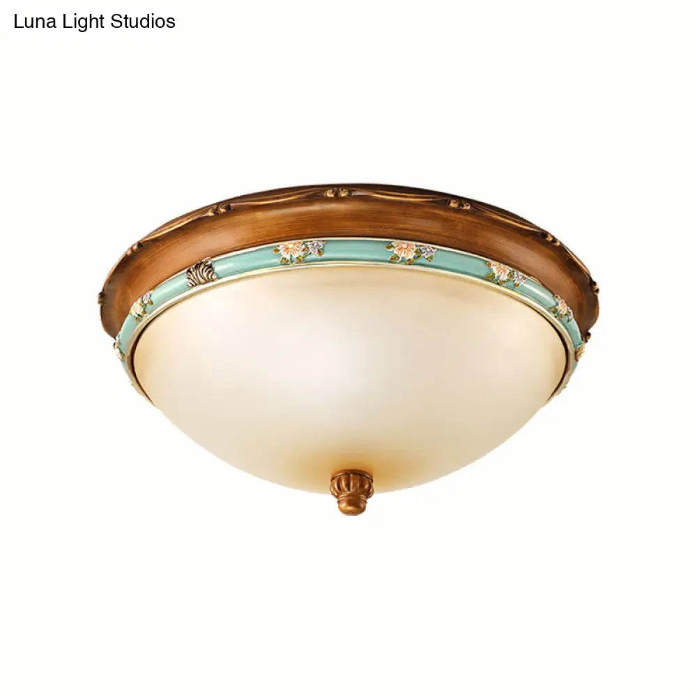 Traditional Brown Bowl Shaped Bedroom Ceiling Light Fixture - 3 Lights Frosted Glass