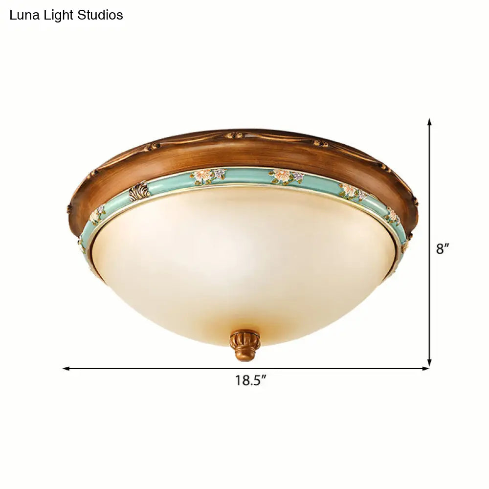 Traditional Brown Bowl Shaped Bedroom Ceiling Light Fixture - 3 Lights Frosted Glass