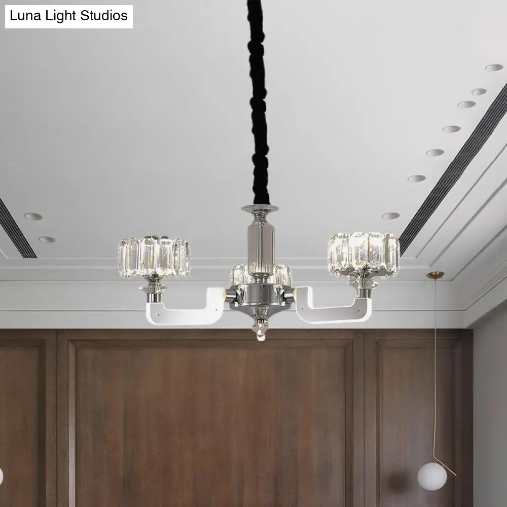 Traditional Crystal Chandelier With Chrome Finish - 3/6 Heads Block Drum Design Ceiling Suspension