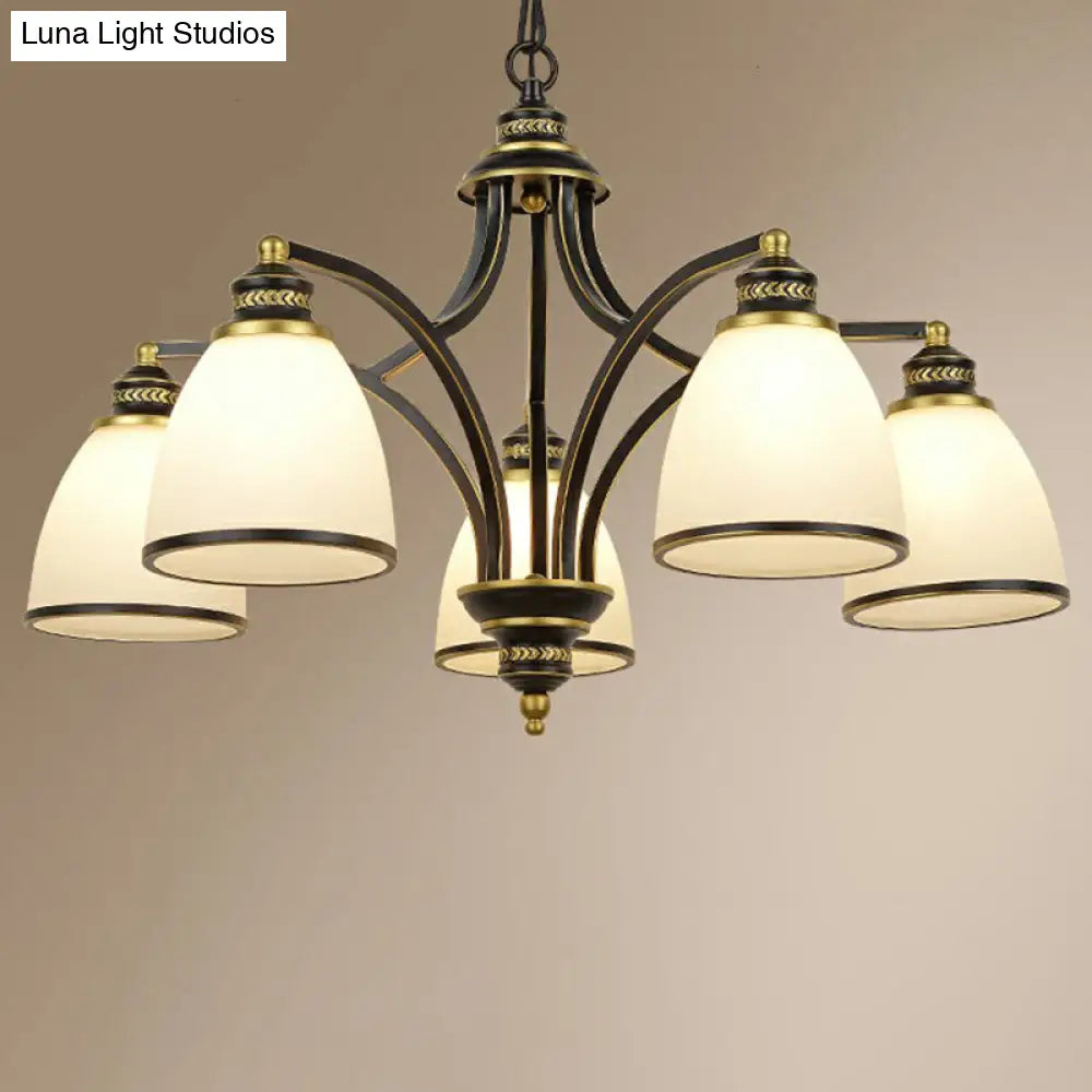 Traditional Dining Room Chandelier - Suspension Pendant Light With White Bell Glass Shade
