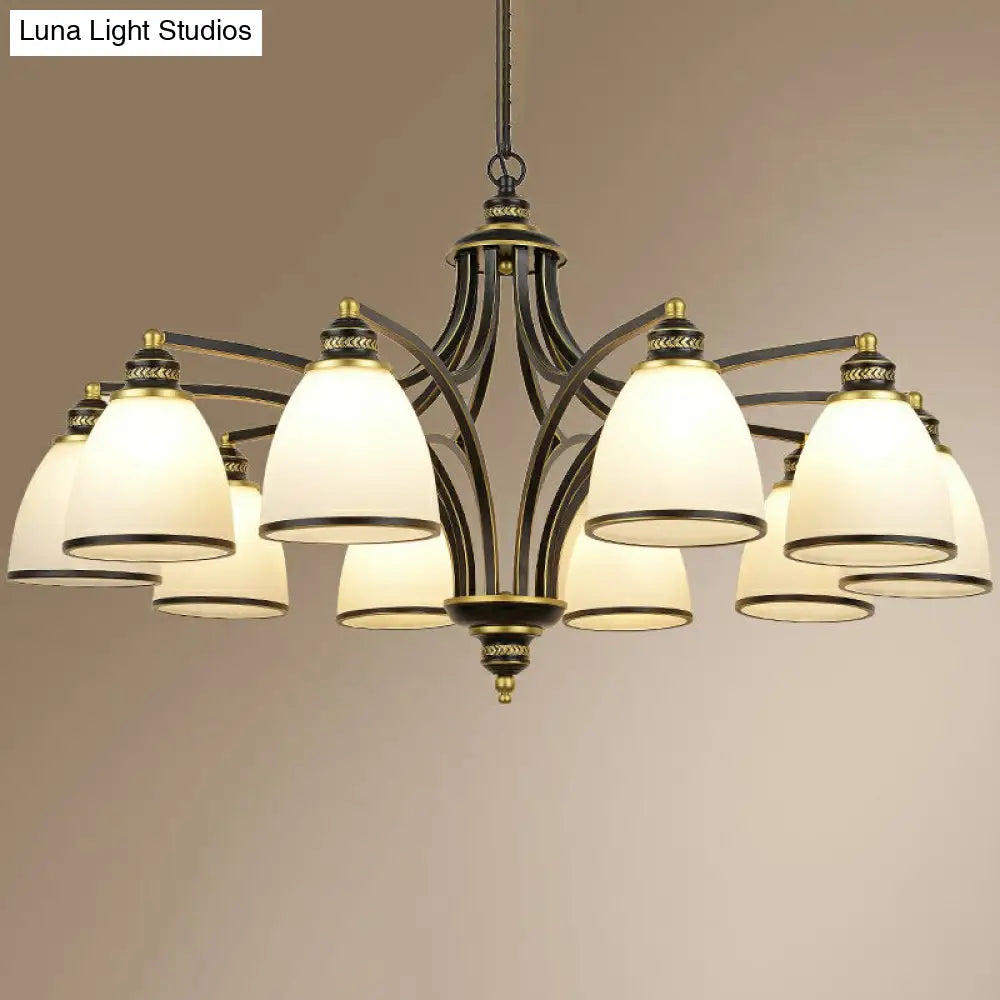 Traditional Dining Room Chandelier - Suspension Pendant Light With White Bell Glass Shade