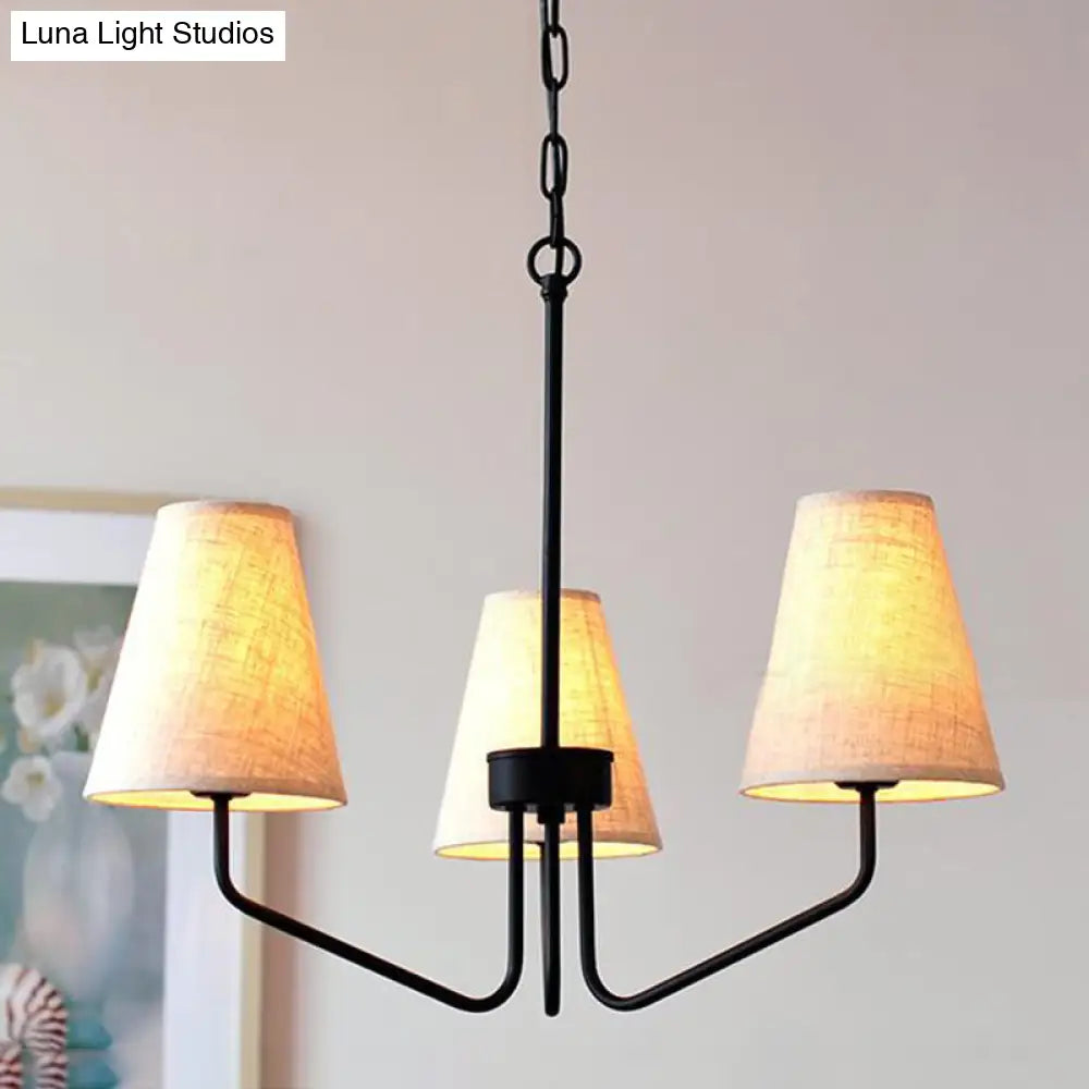 Traditional Fabric Conical Hanging Chandelier With 3/5/6 Lights - Flaxen Pendant Light For Living