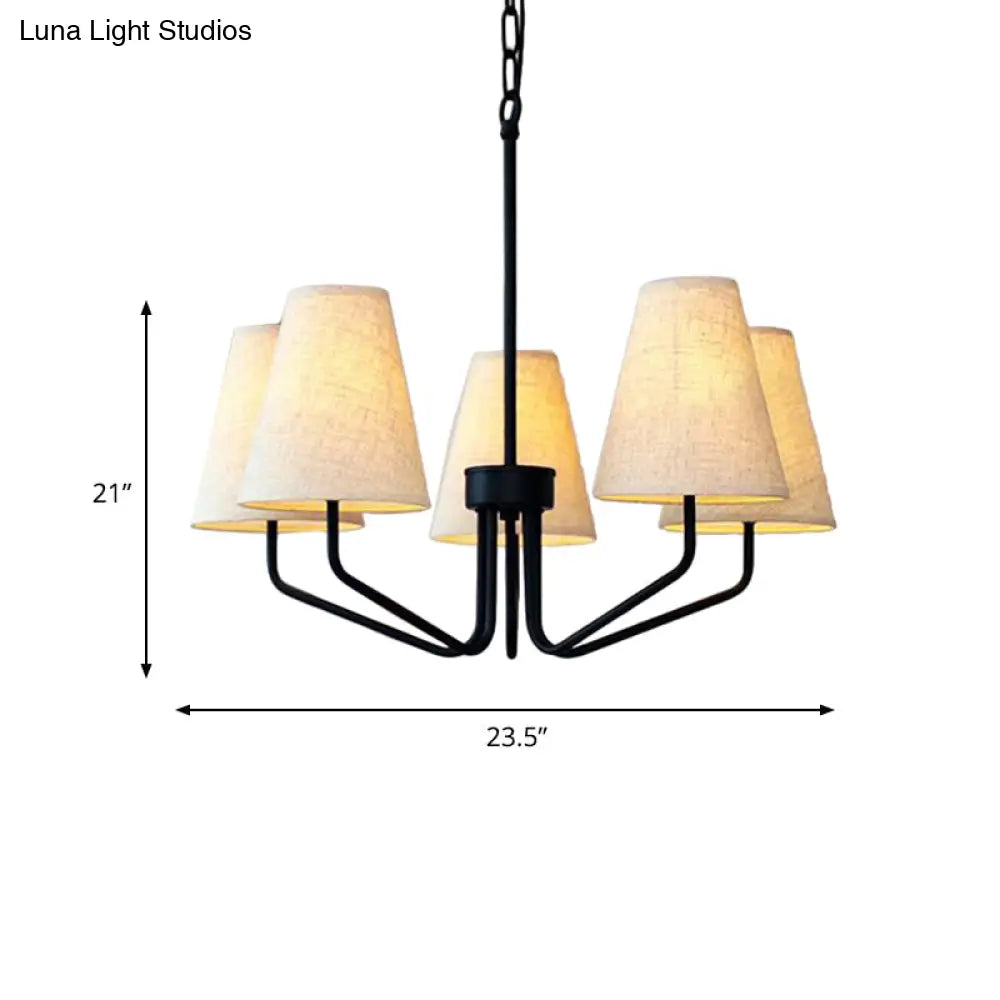 Traditional Fabric Conical Hanging Chandelier With 3/5/6 Lights - Flaxen Pendant Light For Living