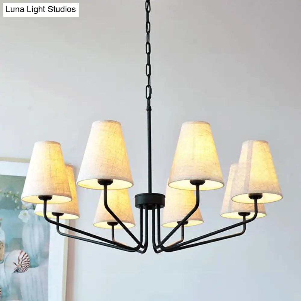 Traditional Fabric Conical Hanging Chandelier With 3/5/6 Lights - Flaxen Pendant Light For Living