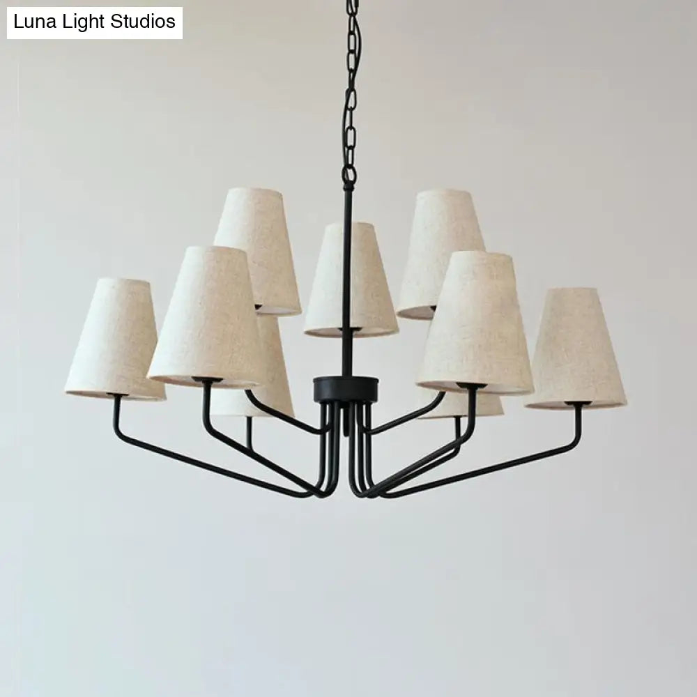 Traditional Fabric Conical Hanging Chandelier With 3/5/6 Lights - Flaxen Pendant Light For Living