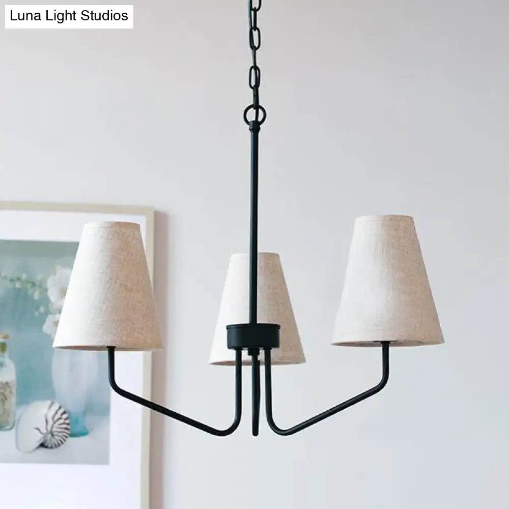 Traditional Fabric Conical Hanging Chandelier With 3/5/6 Lights - Flaxen Pendant Light For Living