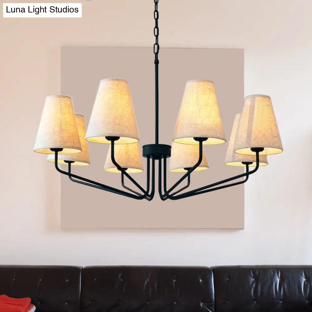 Traditional Fabric Conical Hanging Chandelier With 3/5/6 Lights - Flaxen Pendant Light For Living