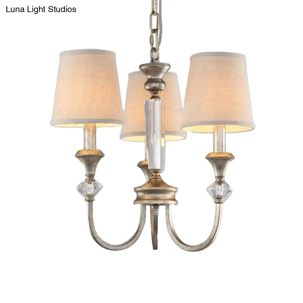 Traditional Fabric Pendant Chandelier - Cone Shape White 3/6 Lights Curved Arm Hanging Fixture For