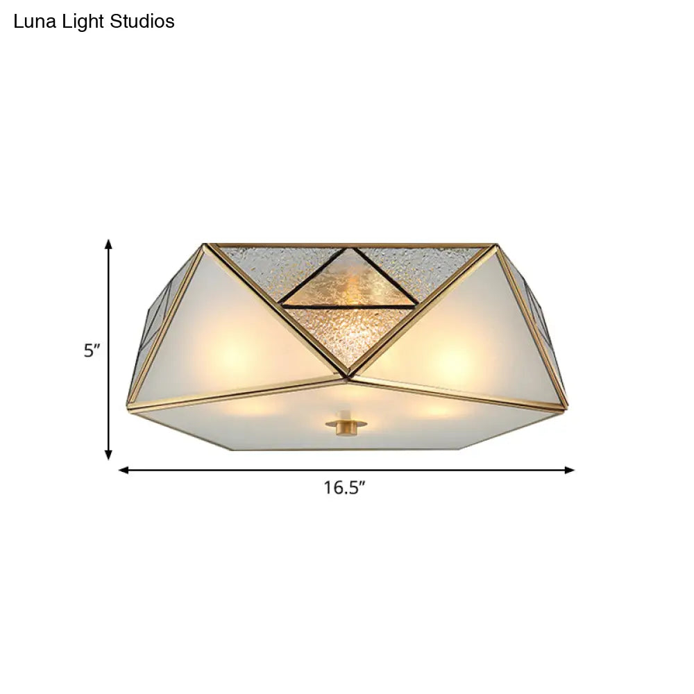 Traditional Geometric Curved Frosted Glass Panel Ceiling Flush Mount - 4/5 Lights Light In Brass