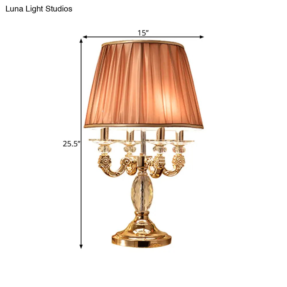Traditional Gold Metal Candelabra Table Lamp With Crystal Raindrops