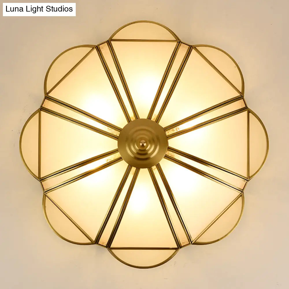 Traditional Metal Brass Flush Mount Chandelier With 3/4/6 Scalloped Heads For Living Room Ceiling -