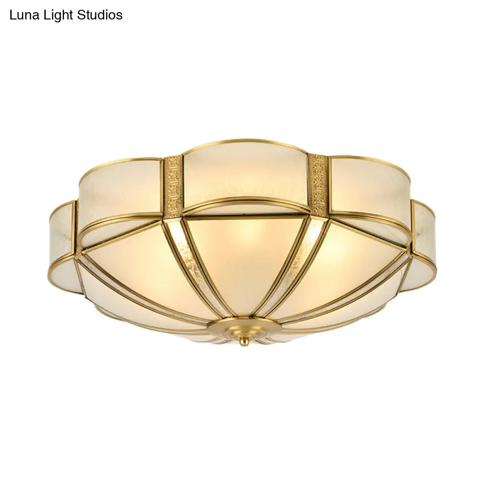 Traditional Metal Brass Flush Mount Chandelier With 3/4/6 Scalloped Heads For Living Room Ceiling -