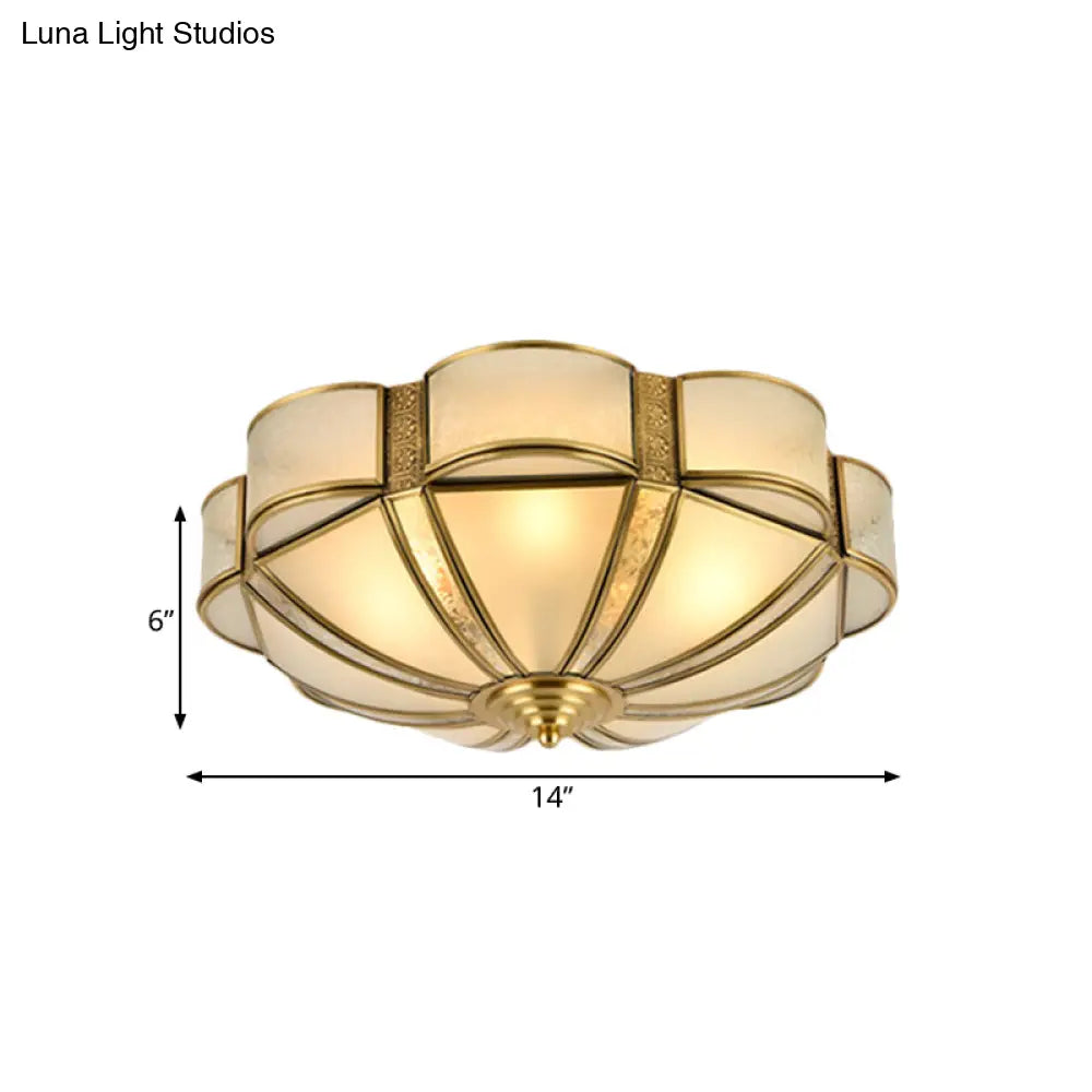 Traditional Metal Brass Flush Mount Chandelier With 3/4/6 Scalloped Heads For Living Room Ceiling -