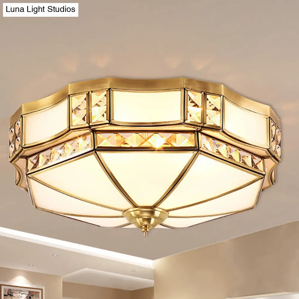 Traditional Opal Glass Bowl Ceiling Flush Mount With Gold Finish - Ideal For Bedroom Lighting