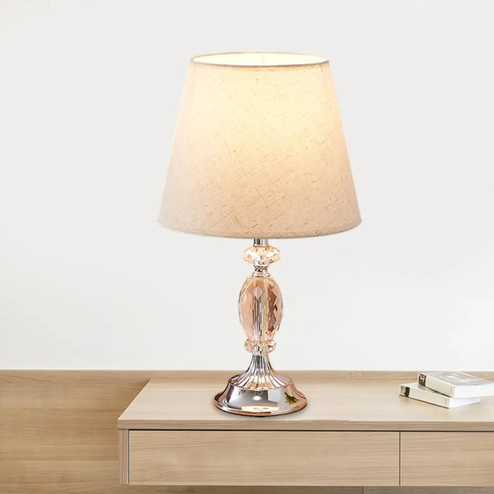 Traditional Red/Coffee/Flaxen Tapered Table Lamp With Fabric Shade And Beveled Crystal Blocks -