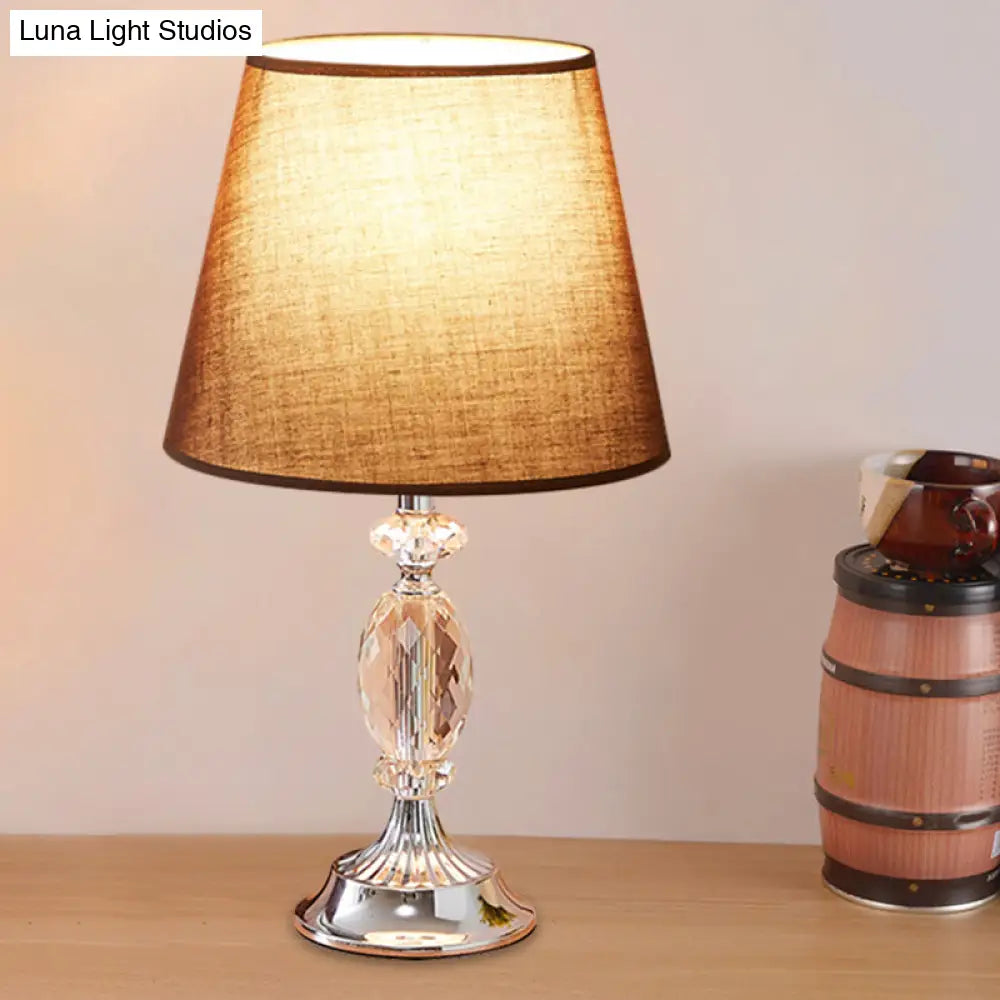 Traditional Red/Coffee/Flaxen Tapered Table Lamp With Fabric Shade And Beveled Crystal Blocks -