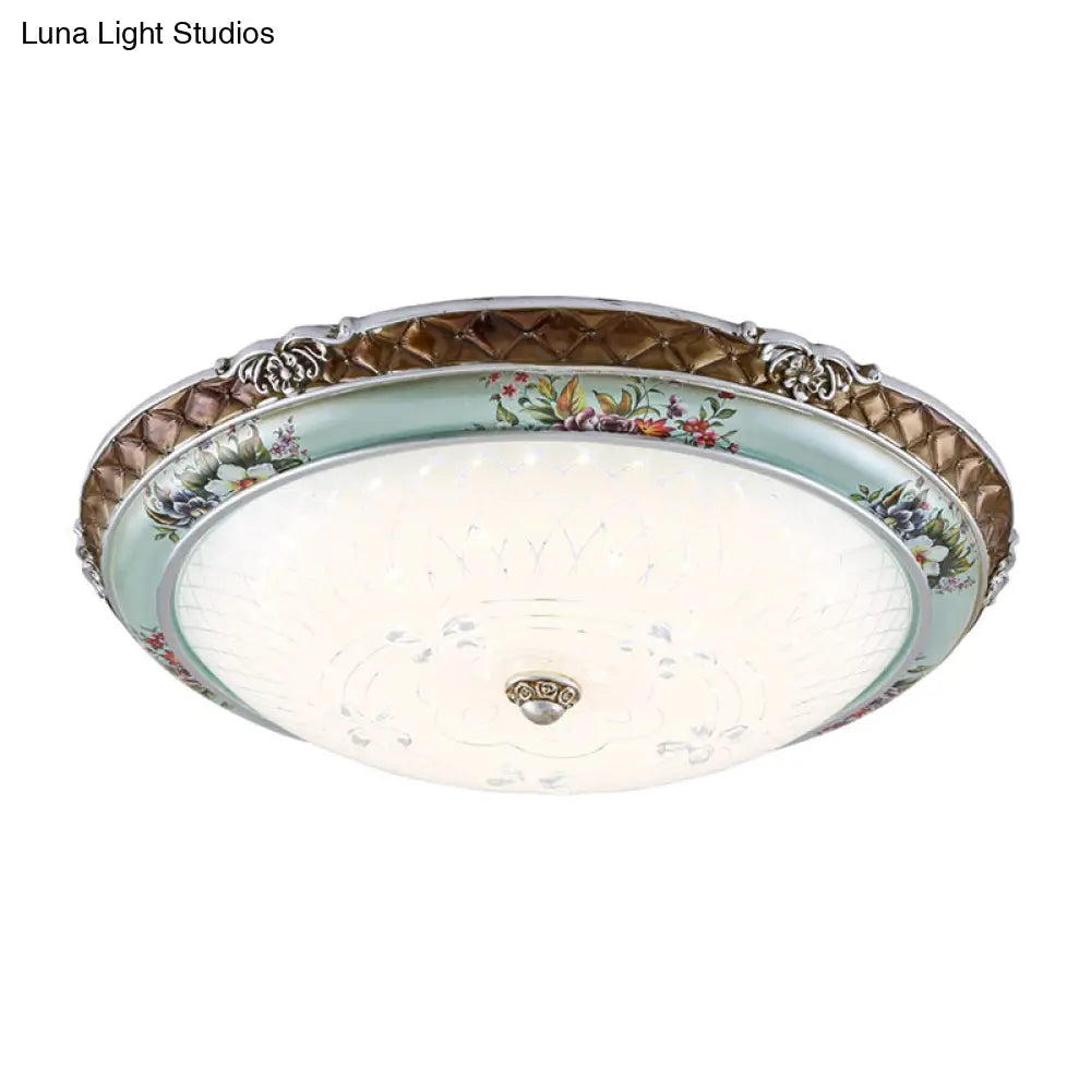 Traditional Style Blue - Brown Led Flush Mount Light Fixture With Cream Glass Domed Design -