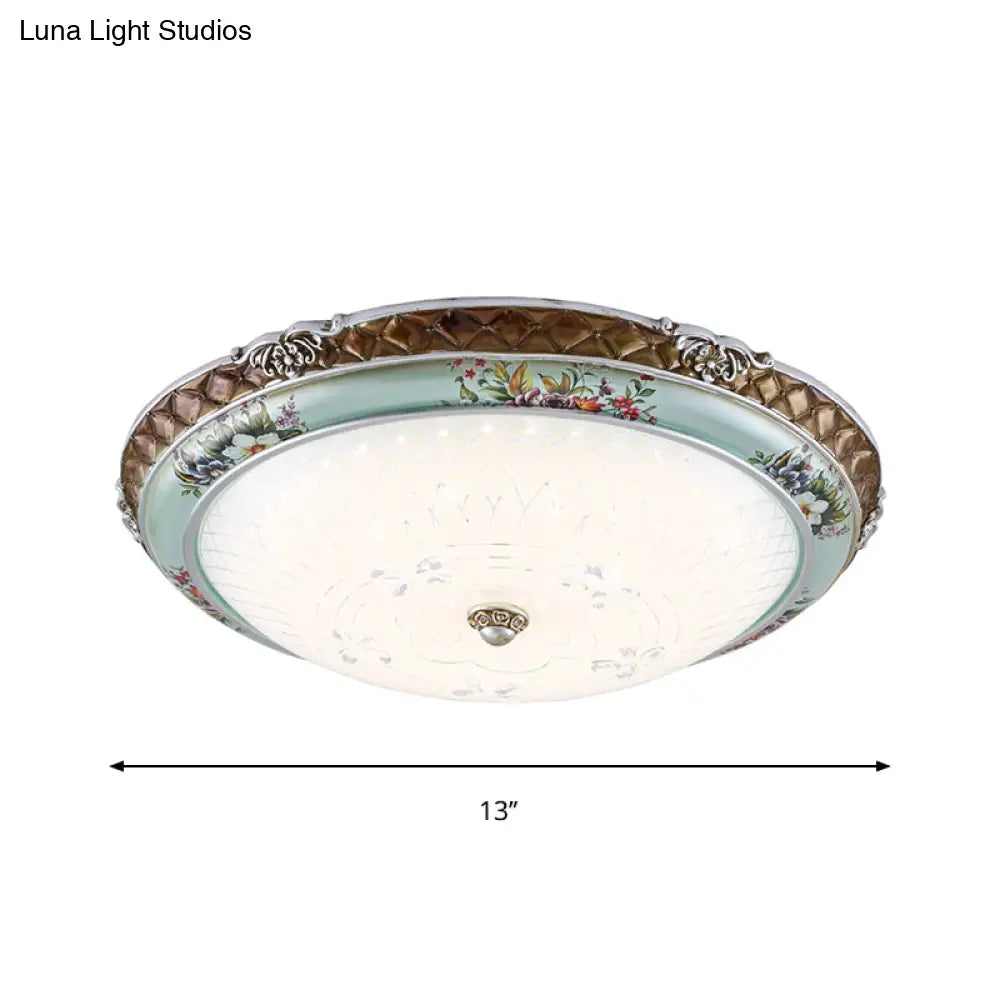 Traditional Style Blue - Brown Led Flush Mount Light Fixture With Cream Glass Domed Design -
