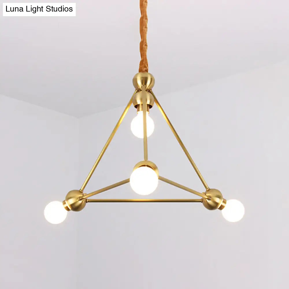 Traditional Triangle Metal Hanging Chandelier In Gold - 4-Light Ceiling Light For Dining Room