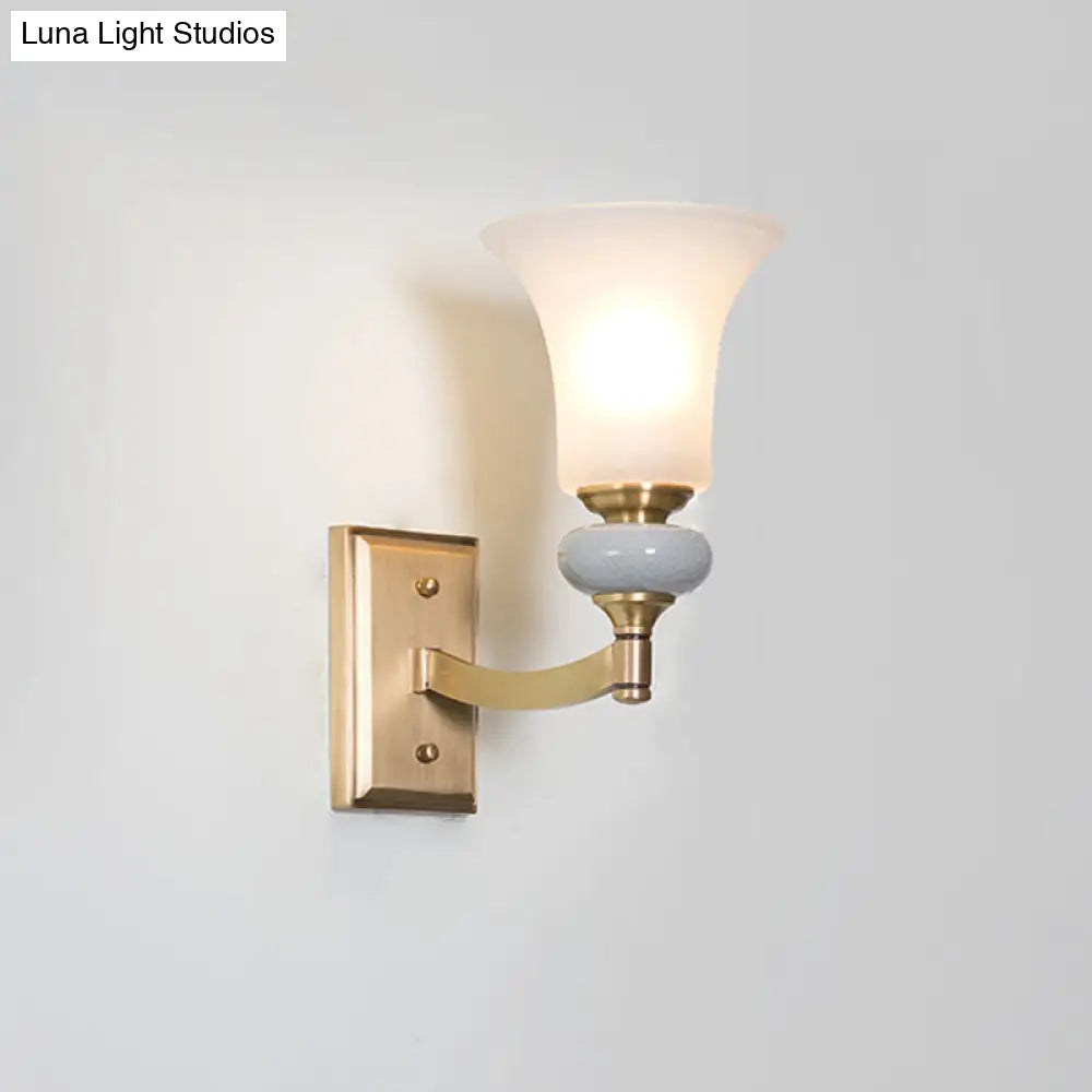 Traditional White Glass Bell Up Wall Mount Gold Lamp For Living Room