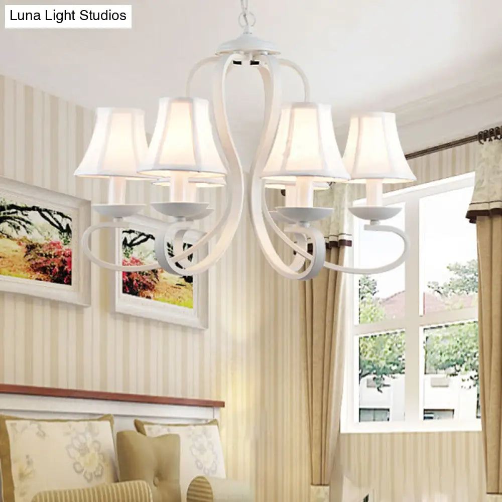 Traditional White Scalloped Chandelier - 3/6/8 Light Fabric Hanging Pendant For Living Room